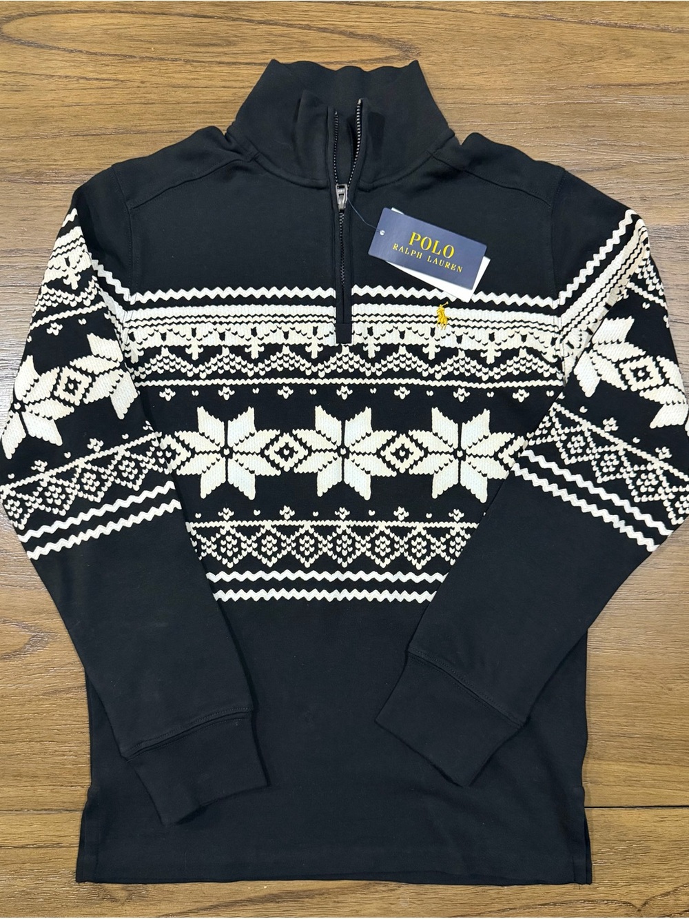 Ralph Lauren Black & White Fair Isle Half-Zip Sweater